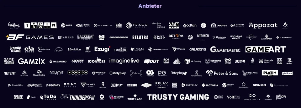 Auswahl der bei 21Bit aufgeführten Spieleprovider