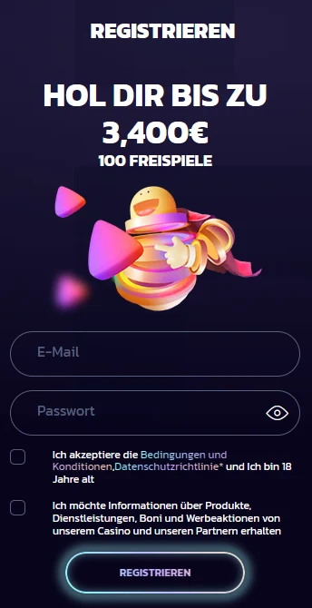 Mobile Registrierung bei 21Bit mit E-Mail, Passwort und Willkommensangebot