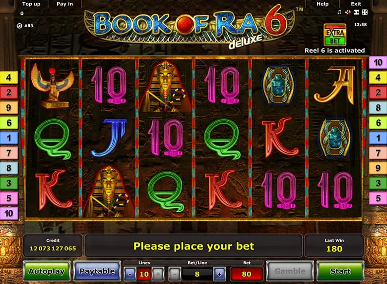 Book of Ra deluxe 6: Spielfeld der offiziellen Greentube-Produktseite