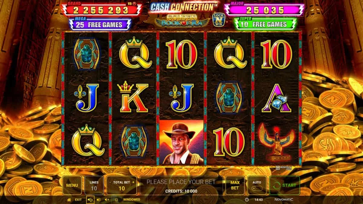 Cash Connection – Golden Book of Ra: Spielfeld der offiziellen Greentube-Produktseite