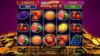 Offizielles Spielbild: Cash Connection Sizzling Hot: Fruchtwalzen, Geldscheibe und vier Jackpotanzeigen