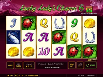 Offizielles Spielbild: Lucky Lady’s Charm deluxe 6: sechs Walzen und aktivierter Extra Bet