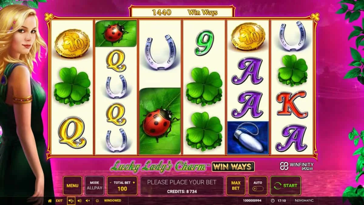 Lucky Lady’s Charm Win Ways: sechs Walzen mit Kleeblättern und variablen Symbolhöhen
