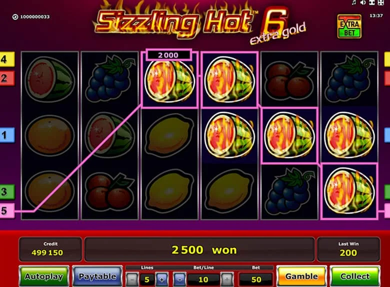 Sizzling Hot 6 Extra Gold: markierter Melonengewinn und Linieneinsatz