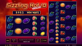 Offizielles Spielbild: Sizzling Hot deluxe 10 Win Ways: zwei unterschiedlich hohe Walzenfelder