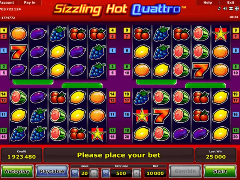 Sizzling Hot Quattro: vier Spielfelder mit jeweils fünf Gewinnlinien