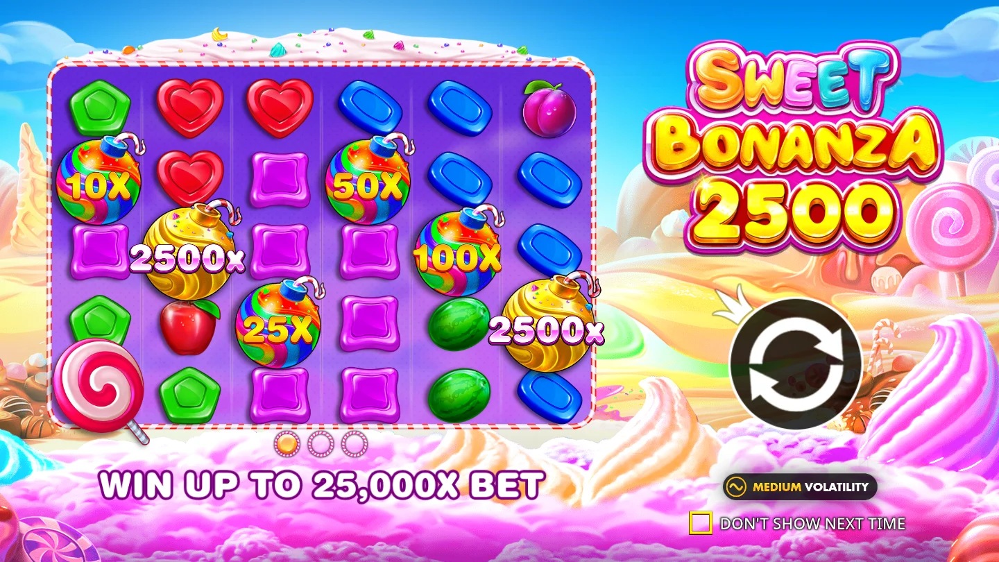 Sweet Bonanza 2500: Titelbild und Süßigkeitenwelt der offiziellen Demo