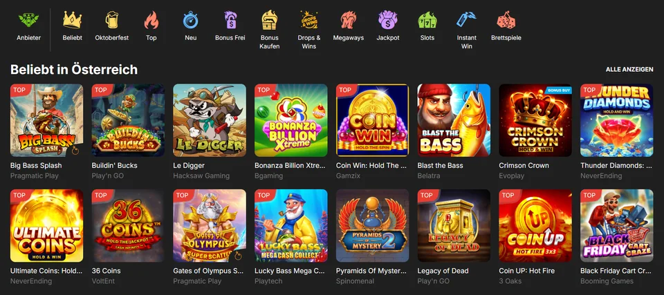 Need For Spin Spielelobby mit Slot-Auswahl