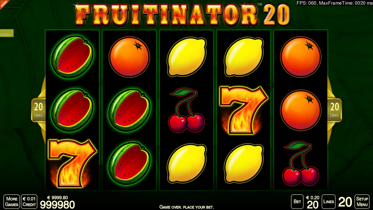Fruitinator 20: Früchte und Siebener auf fünf Walzen mit 20 Linien