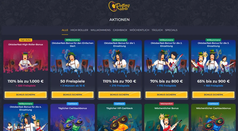 RollingSlots Aktionen mit High-Roller-Paket