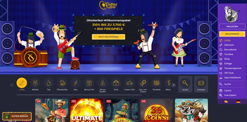 RollingSlots Casino Lobby mit Reisegestaltung
