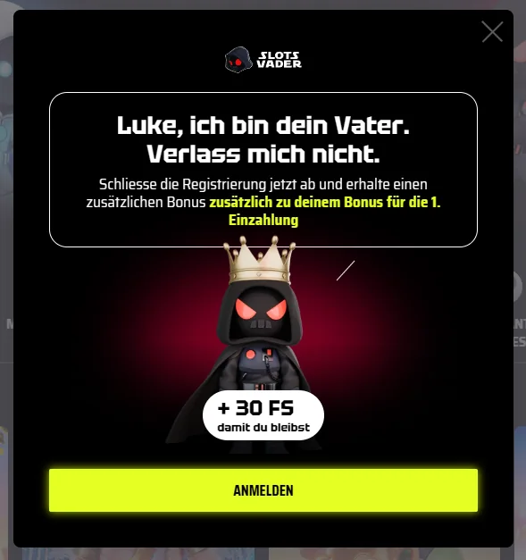 SlotsVader Willkommenspaket mit Bonus und Force Spins