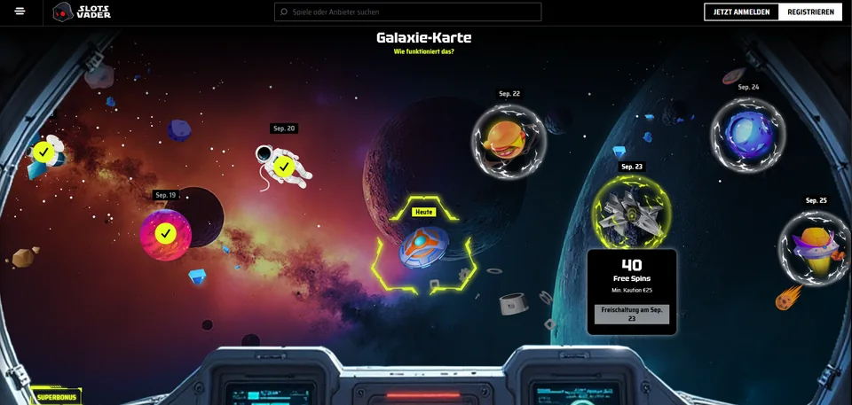 SlotsVader Galaxiekarte mit Bonusstationen