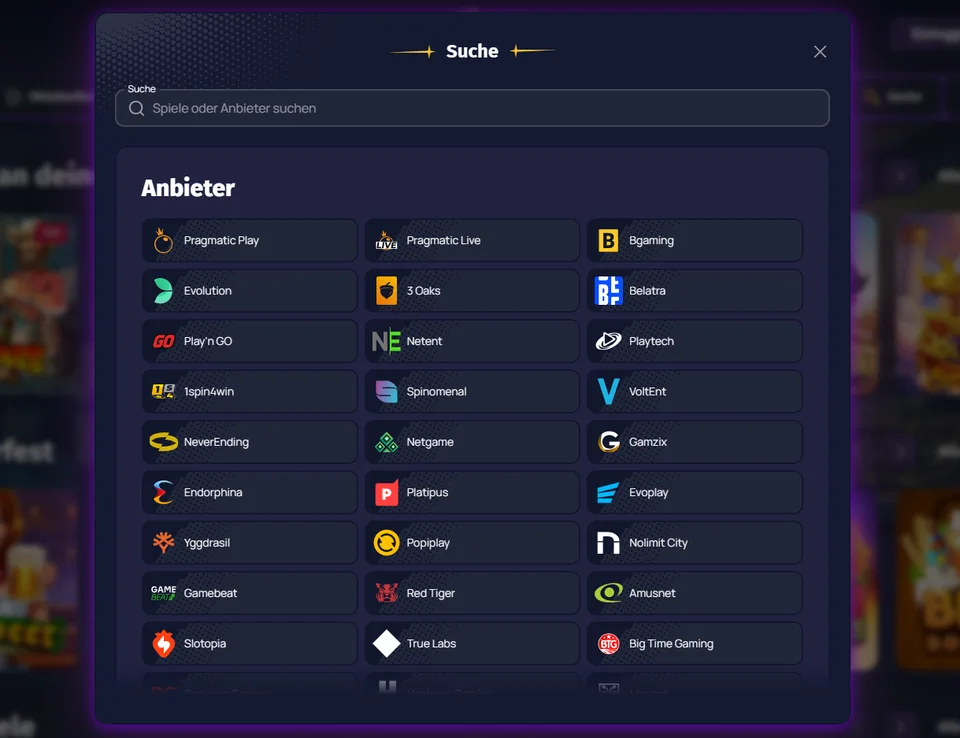 Spinlander Filter für Spieleanbieter