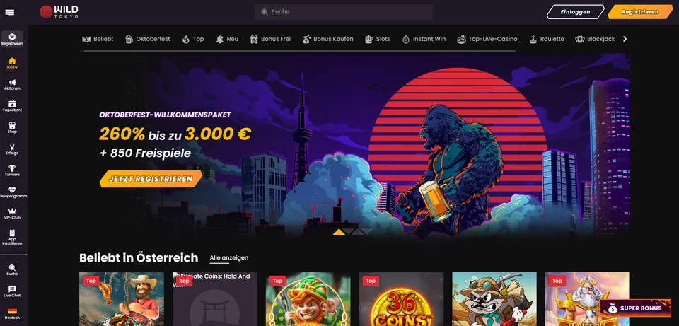 Wild Tokyo Startseite im japanischen Neonstil