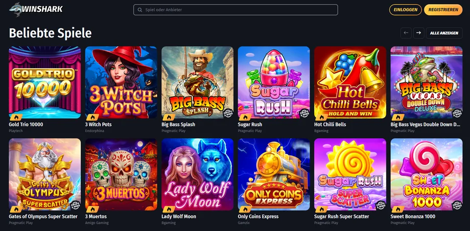 Beliebte Spiele im Winshark Casino