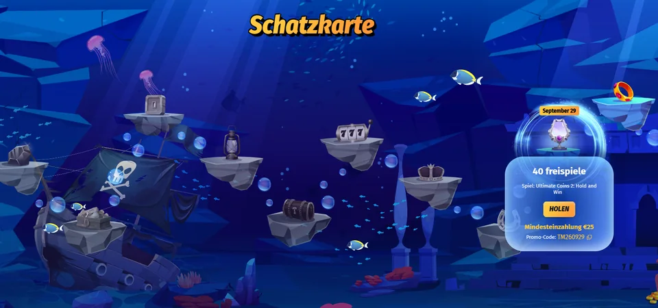 Schatzkarte mit wechselnder Tagesaktion im Winshark Casino