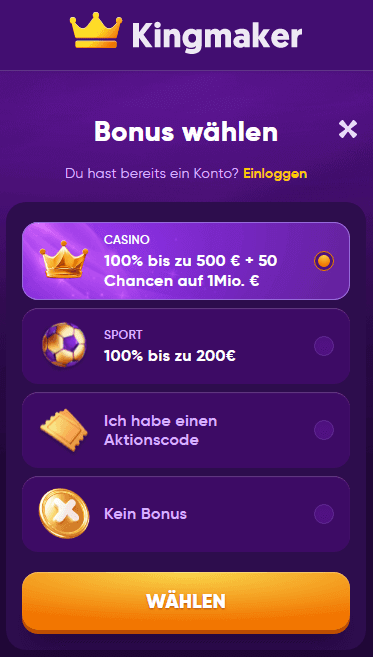 Fordern Sie hier den Kingmaker Casino Willkommensbonus an