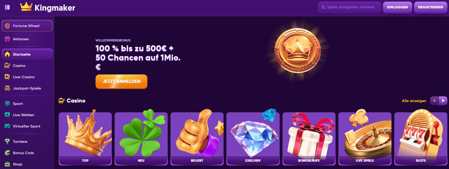 Kingmaker Casino Website