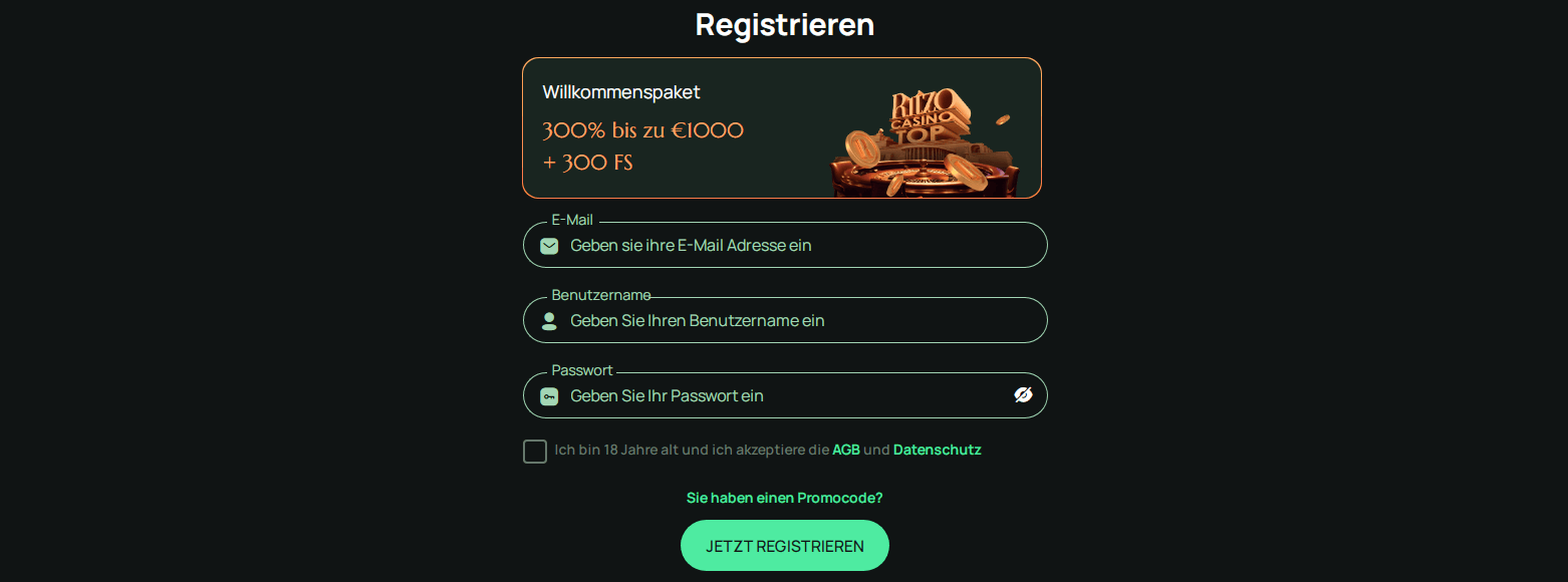 Ritzo Casino Konto erstellen