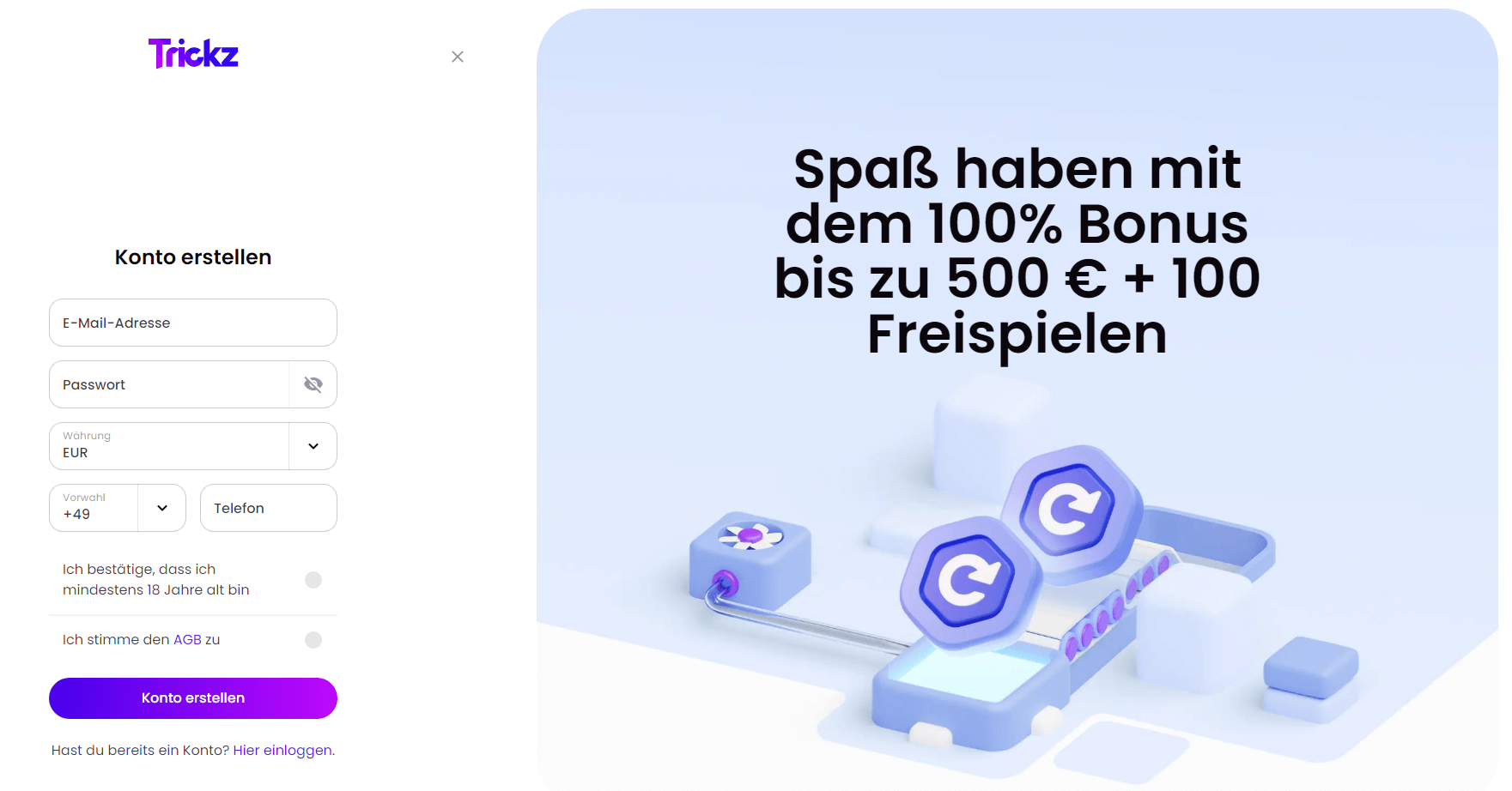Trickz Casino Konto erstellen